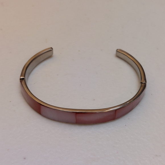 Jewelry - Pink Purple Tones Iridescent MOP Shell Inlay Silver Tone Cuff Bracelet